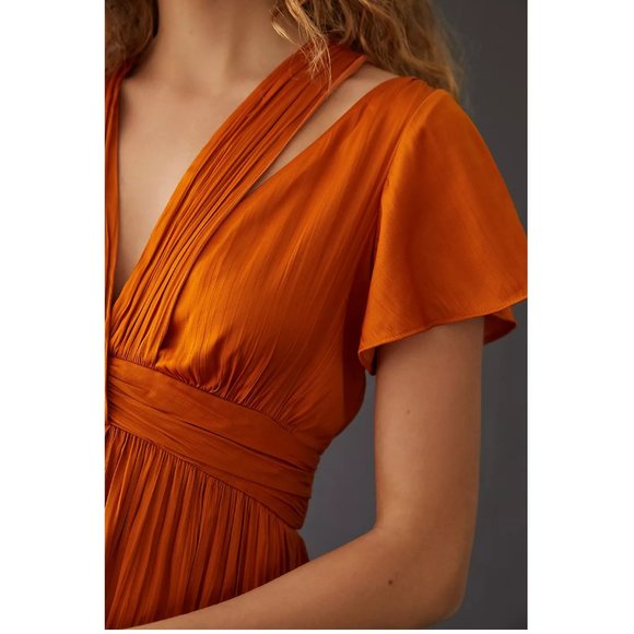 By Anthropologie Deep V-Neck Vibrant Mini Dress Orange Size 12 - Picture 12 of 12